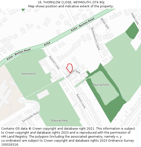 16, THORNLOW CLOSE, WEYMOUTH, DT4 9GJ: Location map and indicative extent of plot