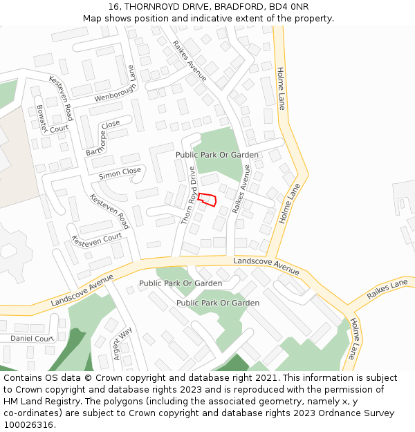 16, THORNROYD DRIVE, BRADFORD, BD4 0NR: Location map and indicative extent of plot
