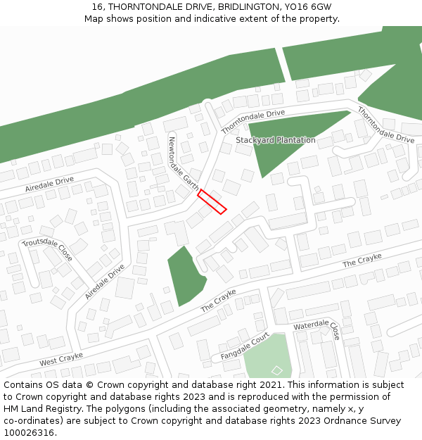 16, THORNTONDALE DRIVE, BRIDLINGTON, YO16 6GW: Location map and indicative extent of plot