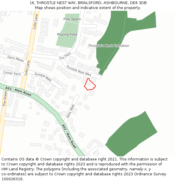 16, THROSTLE NEST WAY, BRAILSFORD, ASHBOURNE, DE6 3DB: Location map and indicative extent of plot