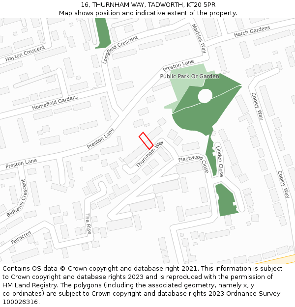 16, THURNHAM WAY, TADWORTH, KT20 5PR: Location map and indicative extent of plot