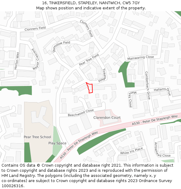 16, TINKERSFIELD, STAPELEY, NANTWICH, CW5 7GY: Location map and indicative extent of plot