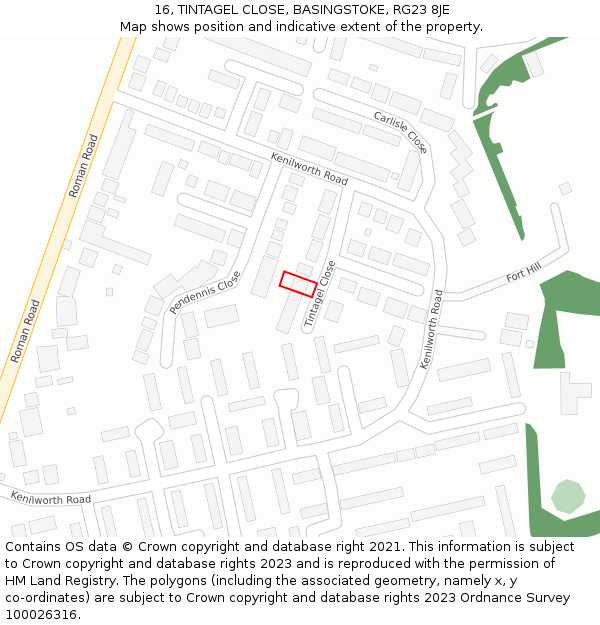 16, TINTAGEL CLOSE, BASINGSTOKE, RG23 8JE: Location map and indicative extent of plot