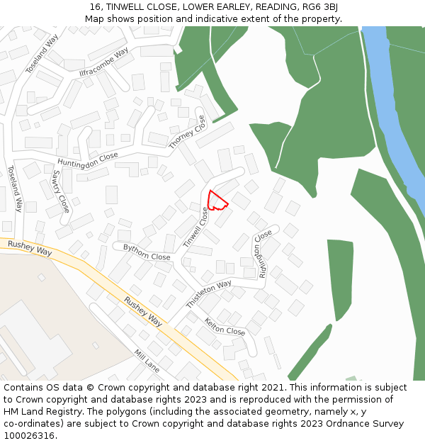 16, TINWELL CLOSE, LOWER EARLEY, READING, RG6 3BJ: Location map and indicative extent of plot