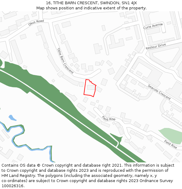 16, TITHE BARN CRESCENT, SWINDON, SN1 4JX: Location map and indicative extent of plot