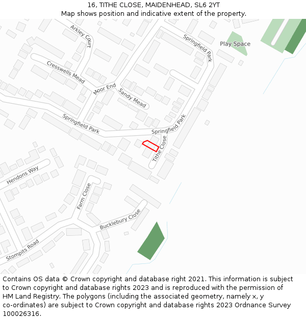 16, TITHE CLOSE, MAIDENHEAD, SL6 2YT: Location map and indicative extent of plot