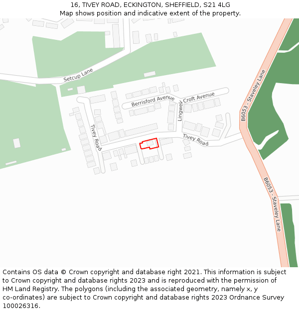 16, TIVEY ROAD, ECKINGTON, SHEFFIELD, S21 4LG: Location map and indicative extent of plot