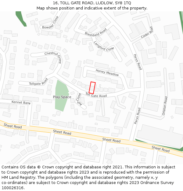 16, TOLL GATE ROAD, LUDLOW, SY8 1TQ: Location map and indicative extent of plot
