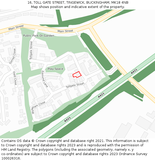 16, TOLL GATE STREET, TINGEWICK, BUCKINGHAM, MK18 4NB: Location map and indicative extent of plot