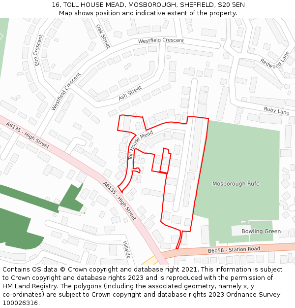 16, TOLL HOUSE MEAD, MOSBOROUGH, SHEFFIELD, S20 5EN: Location map and indicative extent of plot