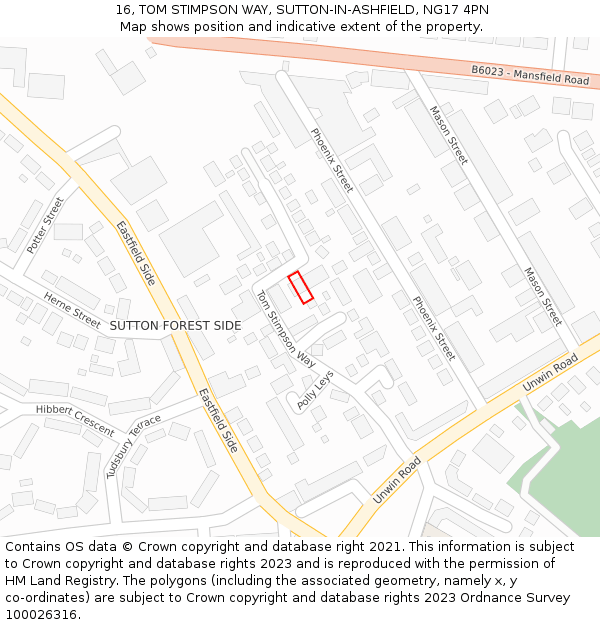 16, TOM STIMPSON WAY, SUTTON-IN-ASHFIELD, NG17 4PN: Location map and indicative extent of plot