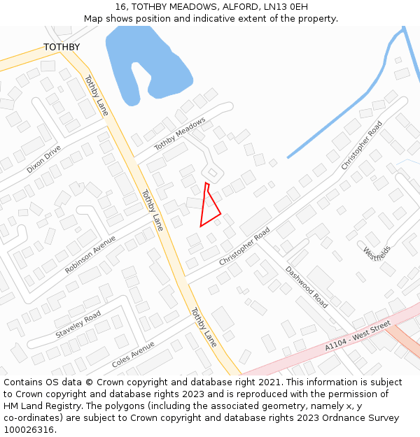 16, TOTHBY MEADOWS, ALFORD, LN13 0EH: Location map and indicative extent of plot