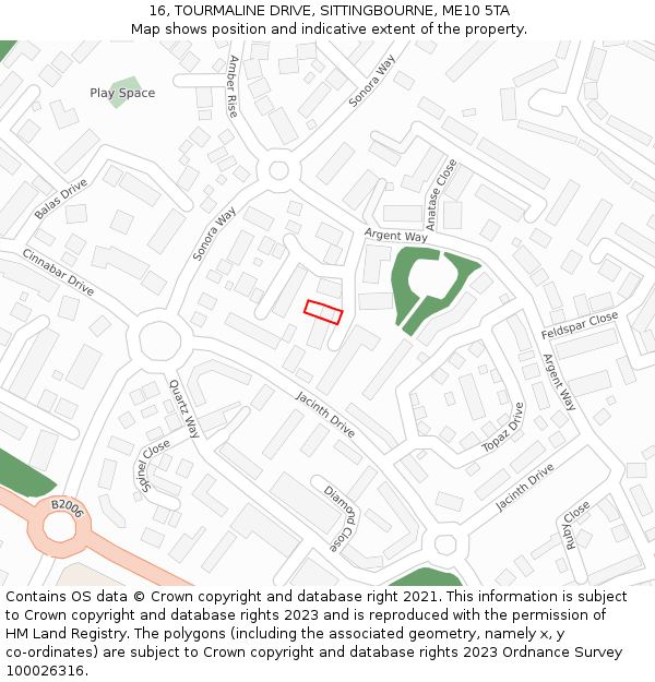 16, TOURMALINE DRIVE, SITTINGBOURNE, ME10 5TA: Location map and indicative extent of plot