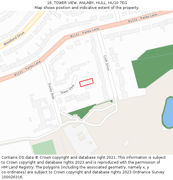 16, TOWER VIEW, ANLABY, HULL, HU10 7EG: Location map and indicative extent of plot