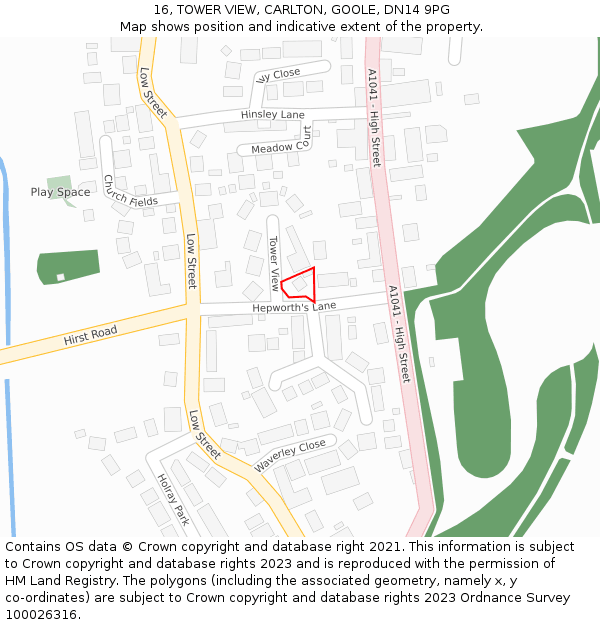 16, TOWER VIEW, CARLTON, GOOLE, DN14 9PG: Location map and indicative extent of plot