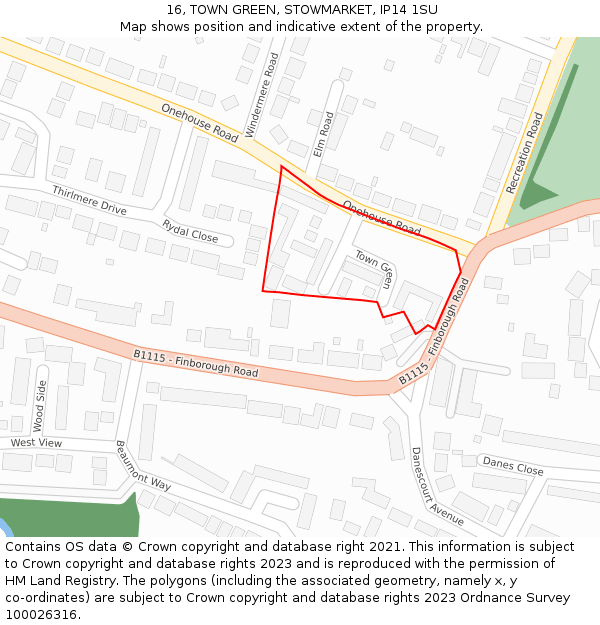 16, TOWN GREEN, STOWMARKET, IP14 1SU: Location map and indicative extent of plot