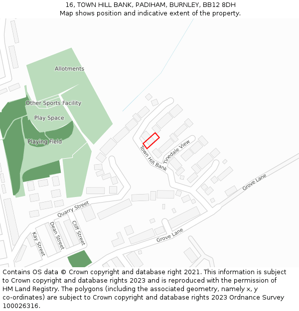 16, TOWN HILL BANK, PADIHAM, BURNLEY, BB12 8DH: Location map and indicative extent of plot