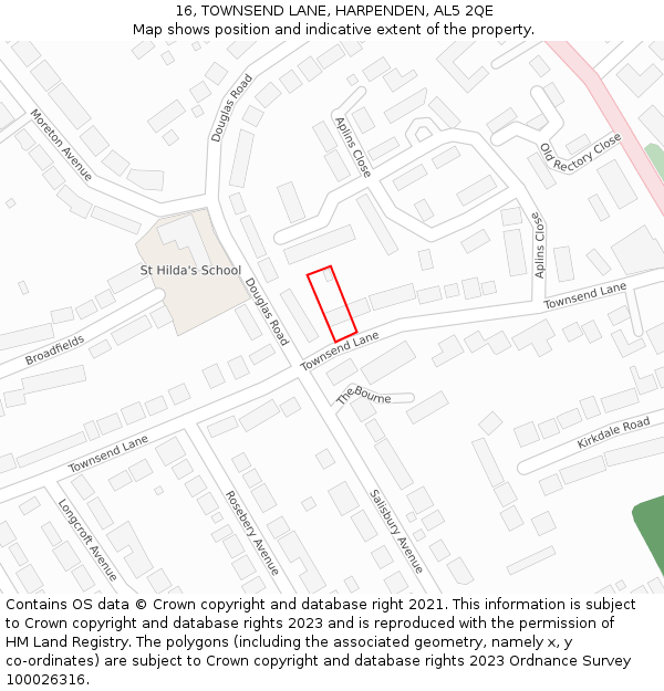 16, TOWNSEND LANE, HARPENDEN, AL5 2QE: Location map and indicative extent of plot