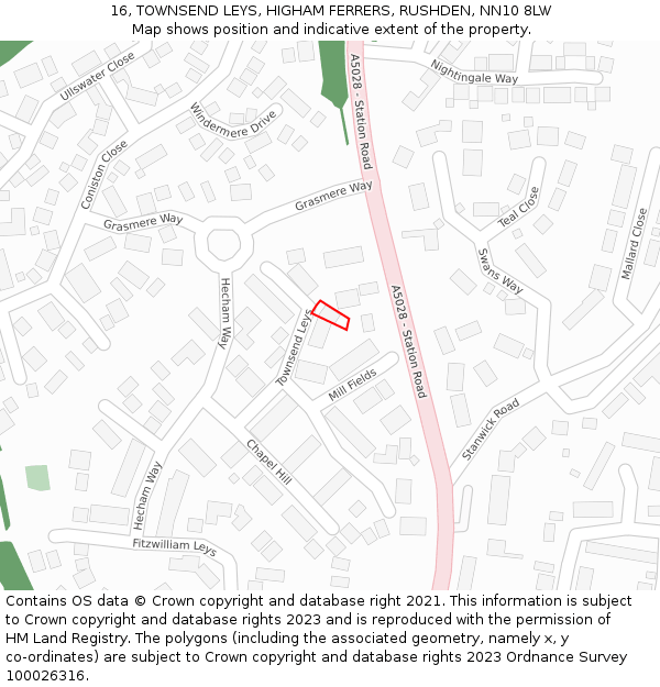 16, TOWNSEND LEYS, HIGHAM FERRERS, RUSHDEN, NN10 8LW: Location map and indicative extent of plot