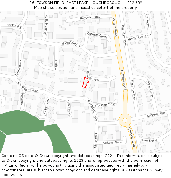16, TOWSON FIELD, EAST LEAKE, LOUGHBOROUGH, LE12 6RY: Location map and indicative extent of plot