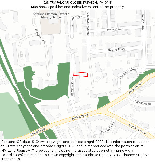 16, TRAFALGAR CLOSE, IPSWICH, IP4 5NS: Location map and indicative extent of plot