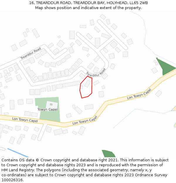 16, TREARDDUR ROAD, TREARDDUR BAY, HOLYHEAD, LL65 2WB: Location map and indicative extent of plot