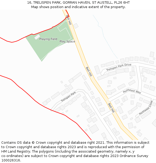 16, TRELISPEN PARK, GORRAN HAVEN, ST AUSTELL, PL26 6HT: Location map and indicative extent of plot