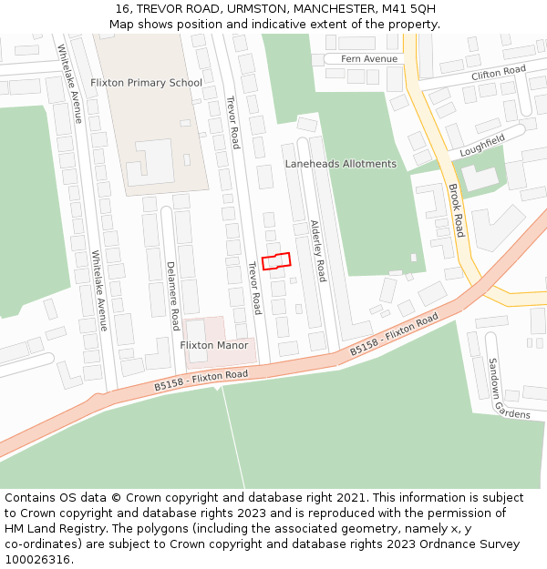 16, TREVOR ROAD, URMSTON, MANCHESTER, M41 5QH: Location map and indicative extent of plot