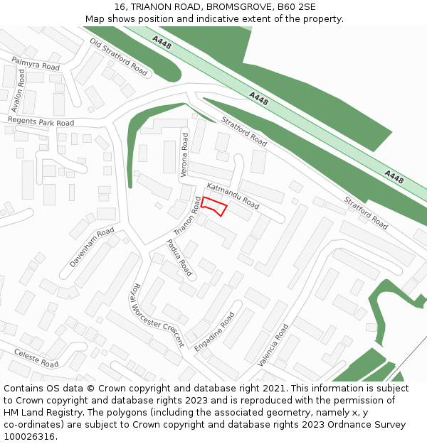 16, TRIANON ROAD, BROMSGROVE, B60 2SE: Location map and indicative extent of plot