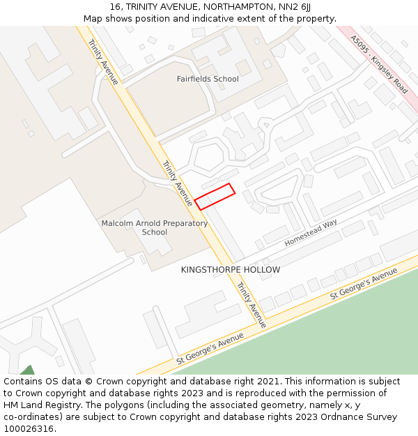 16, TRINITY AVENUE, NORTHAMPTON, NN2 6JJ: Location map and indicative extent of plot