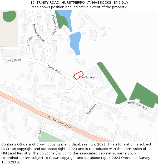 16, TRINITY ROAD, HURSTPIERPOINT, HASSOCKS, BN6 9UY: Location map and indicative extent of plot