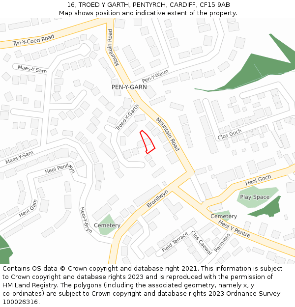 16, TROED Y GARTH, PENTYRCH, CARDIFF, CF15 9AB: Location map and indicative extent of plot