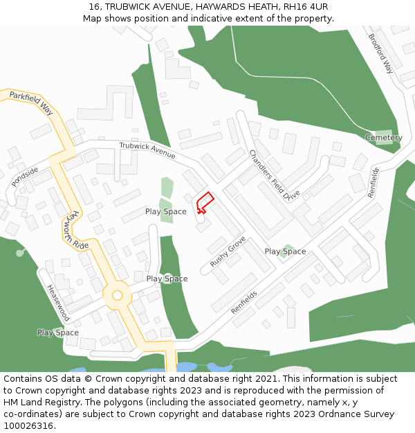 16, TRUBWICK AVENUE, HAYWARDS HEATH, RH16 4UR: Location map and indicative extent of plot