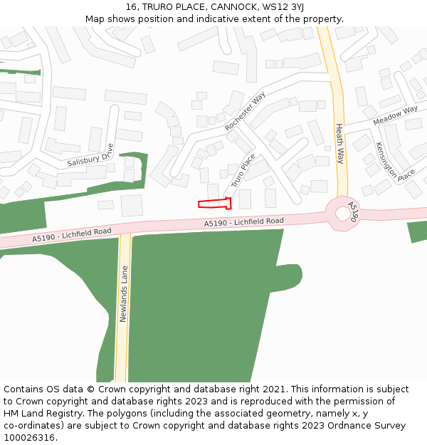 16, TRURO PLACE, CANNOCK, WS12 3YJ: Location map and indicative extent of plot