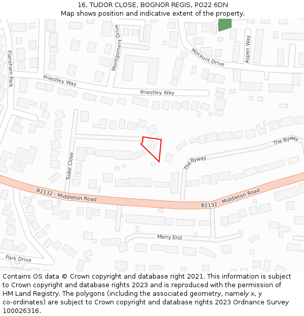 16, TUDOR CLOSE, BOGNOR REGIS, PO22 6DN: Location map and indicative extent of plot