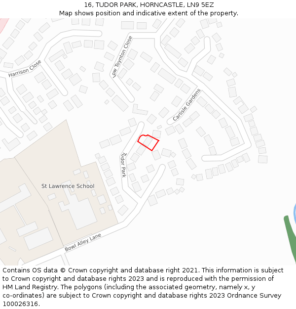 16, TUDOR PARK, HORNCASTLE, LN9 5EZ: Location map and indicative extent of plot