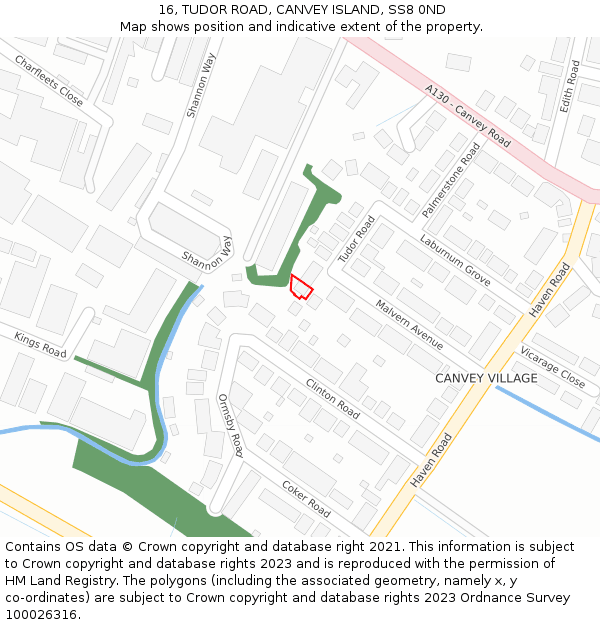 16, TUDOR ROAD, CANVEY ISLAND, SS8 0ND: Location map and indicative extent of plot