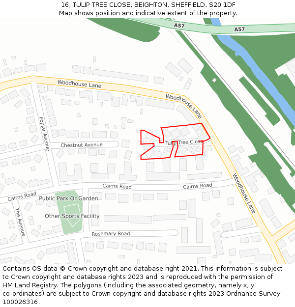 16, TULIP TREE CLOSE, BEIGHTON, SHEFFIELD, S20 1DF: Location map and indicative extent of plot