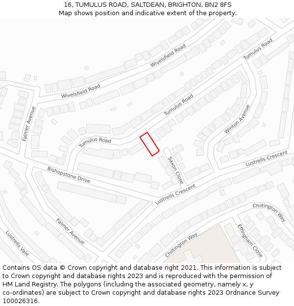 16, TUMULUS ROAD, SALTDEAN, BRIGHTON, BN2 8FS: Location map and indicative extent of plot