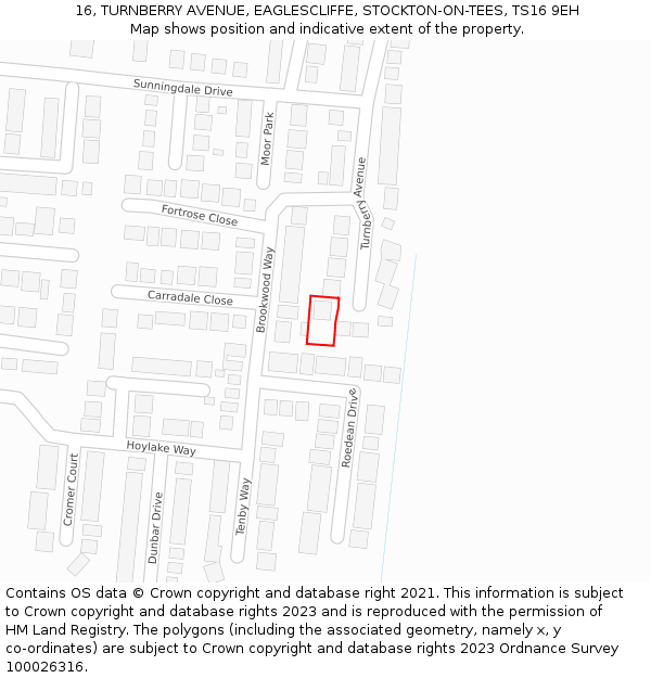 16, TURNBERRY AVENUE, EAGLESCLIFFE, STOCKTON-ON-TEES, TS16 9EH: Location map and indicative extent of plot