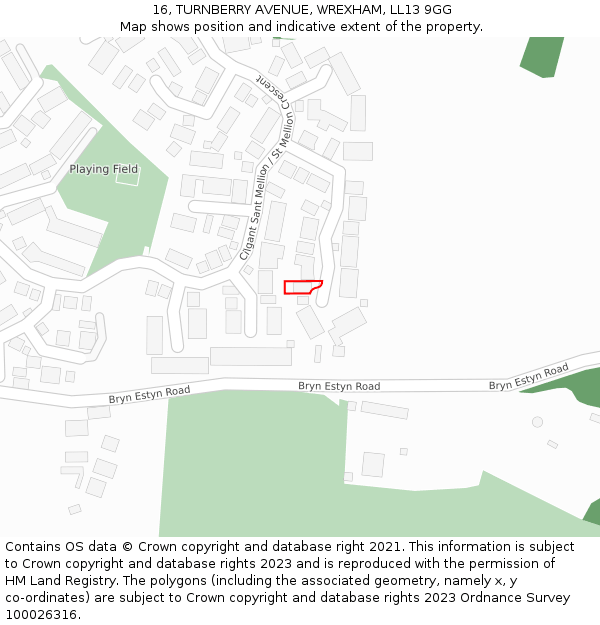 16, TURNBERRY AVENUE, WREXHAM, LL13 9GG: Location map and indicative extent of plot