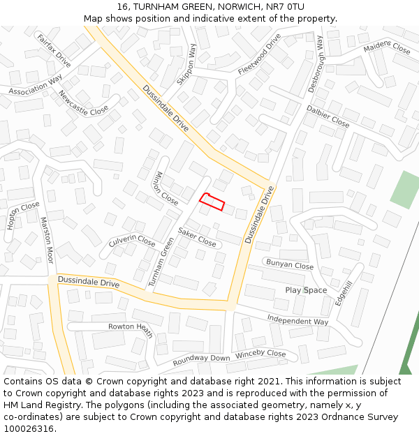 16, TURNHAM GREEN, NORWICH, NR7 0TU: Location map and indicative extent of plot