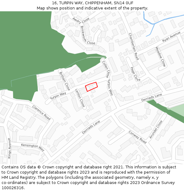 16, TURPIN WAY, CHIPPENHAM, SN14 0UF: Location map and indicative extent of plot