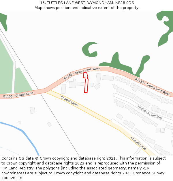 16, TUTTLES LANE WEST, WYMONDHAM, NR18 0DS: Location map and indicative extent of plot