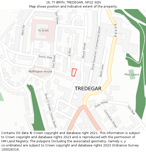 16, TY BRYN, TREDEGAR, NP22 3QN: Location map and indicative extent of plot