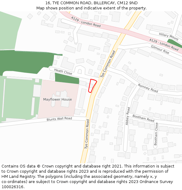 16, TYE COMMON ROAD, BILLERICAY, CM12 9ND: Location map and indicative extent of plot