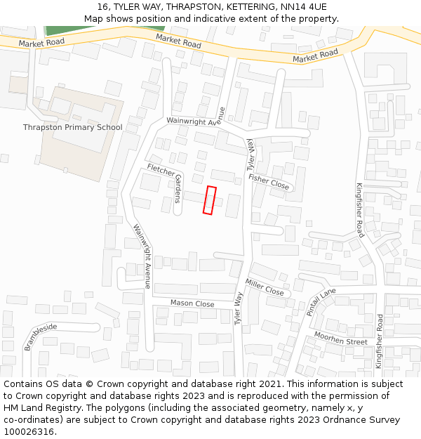 16, TYLER WAY, THRAPSTON, KETTERING, NN14 4UE: Location map and indicative extent of plot