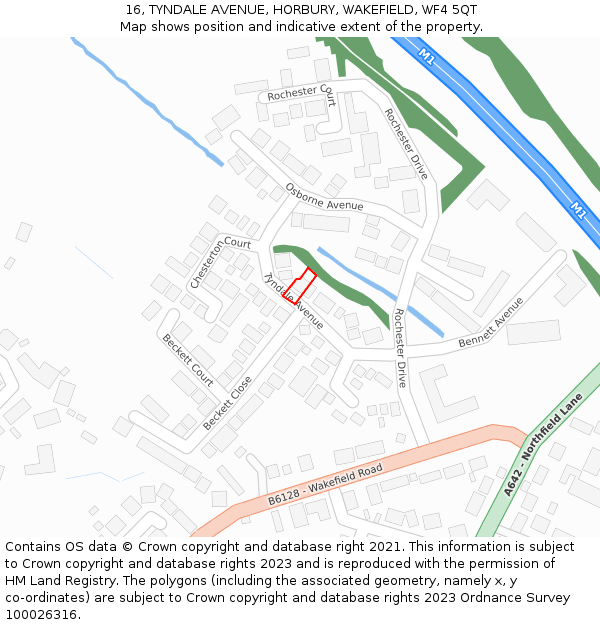 16, TYNDALE AVENUE, HORBURY, WAKEFIELD, WF4 5QT: Location map and indicative extent of plot