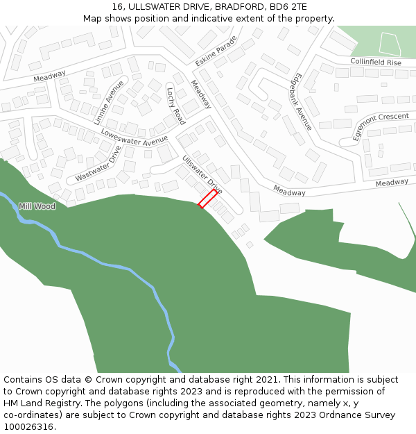 16, ULLSWATER DRIVE, BRADFORD, BD6 2TE: Location map and indicative extent of plot