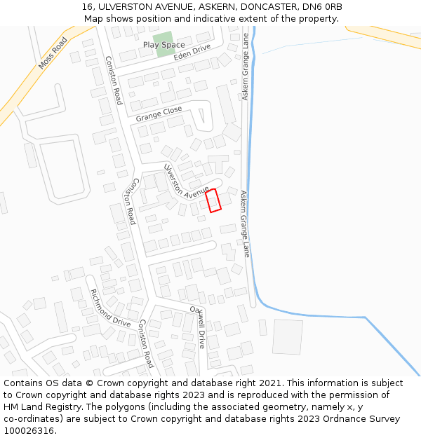 16, ULVERSTON AVENUE, ASKERN, DONCASTER, DN6 0RB: Location map and indicative extent of plot